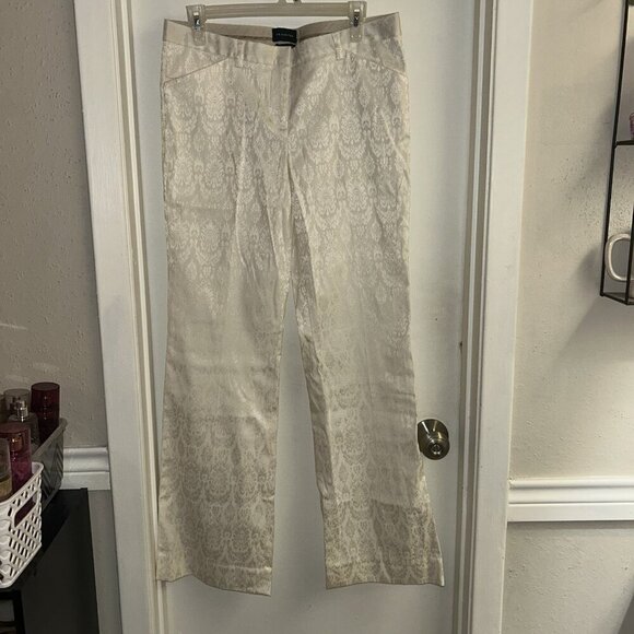 The Limited Ivory Damask Floral Textured Drew Fit Flare Leg Dress Pants Size 8 - Picture 2 of 10